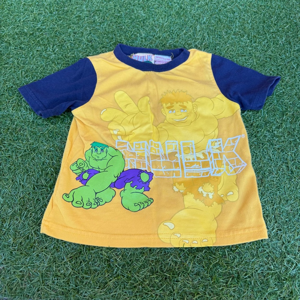 Vtg Marvel The Incredible Baby Hulk Graphic Shirt‎ Yellow Infant Size 24 Months